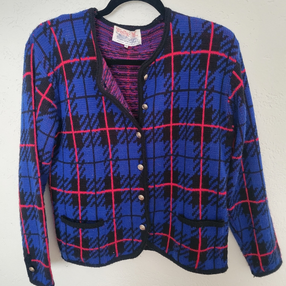 Vintage Tally Ho Plaid Cardigan Size M